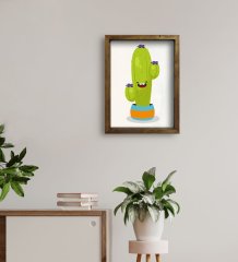 BK Gift Kaktüs Tasarımlı Doğal Masif Ahşap Çerçeveli Tablo 45x65cm-13