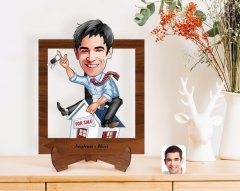 Kişiye Özel Erkek Emlakçı Karikatürlü Ahşap Standlı 3D Biblo-1