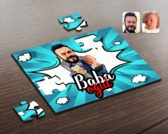 Kişiye Özel Baba Oğul Karikatürlü Ahşap Puzzle-4