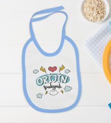 BK Kids Orjin Trakyalı Tasarımlı Mavi Bebek Body Zıbın ve Mama Önlüğü Hediye Seti-1