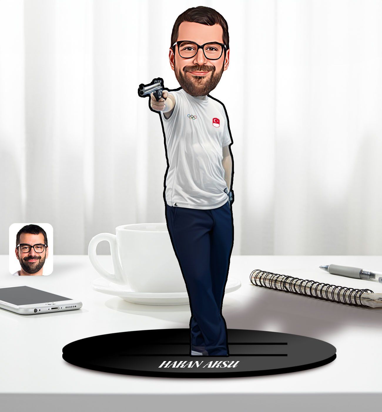 BK Gift Kişiye Özel Usta Atıcı Karikatürlü Ahşap Biblo-1, Arkadaşa Hediye, Sevgiliye Hediye