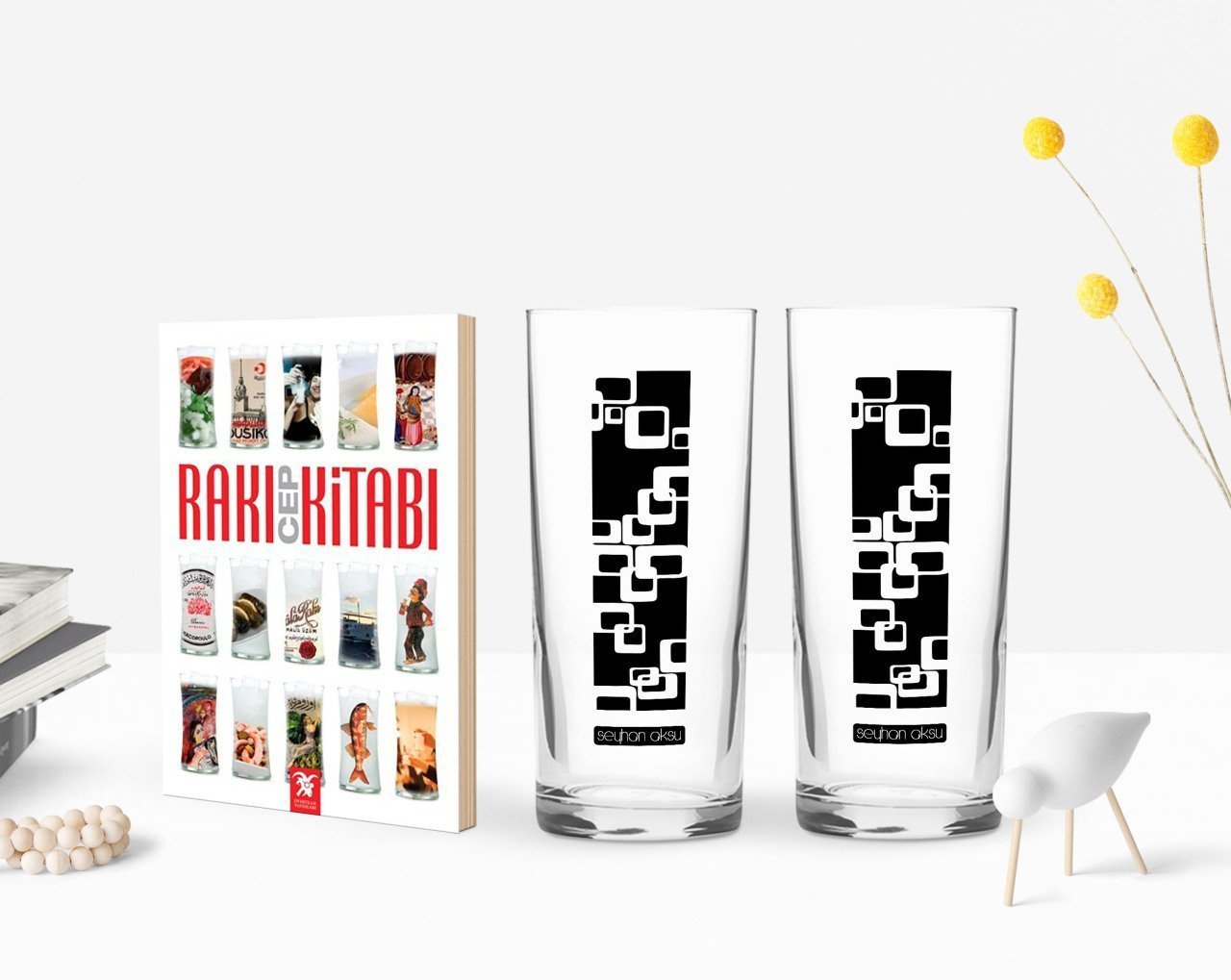 Kişiye Özel Renkli Baskılı İsimli İkili Rakı Bardağı ve Rakı Cep Kitabı Hediye Seti-121