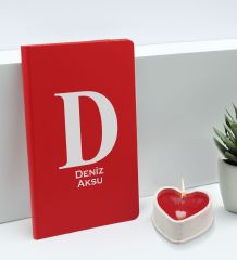 BK Gift Kişiye Özel İsimli Kırmızı Defter ve Kalp Taş Obje Kokulu Mum Hediye Seti-6, Sevgiliye Hediye, Arkadaşa Hediye