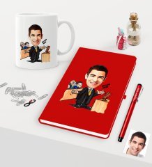 Kişiye Özel Bay Avukat Karikatürlü Kırmızı Defter Kalem Kupa Seti - 3