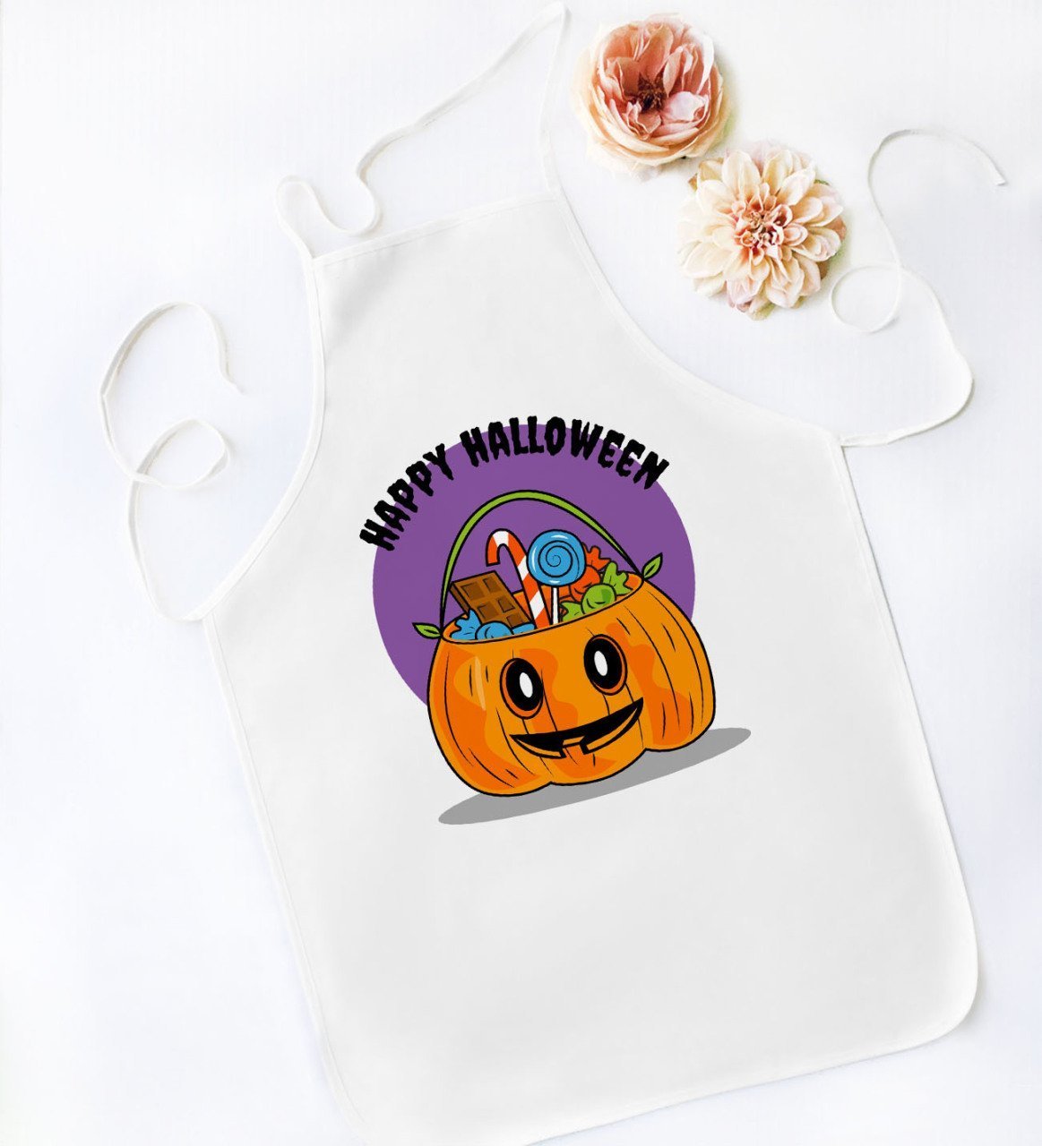 BK Gift Happy Halloween Tasarımlı Beyaz Mutfak Önlüğü-11