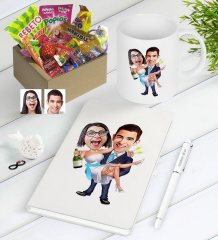 Kişiye Özel Evleniyoruz Karikatürlü Nostaljik Lezzetler Defter Kalem Kupa Hediye Seti-4