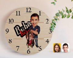 Kişiye Özel Baba Kız Karikatürlü Otantik Ahşap Palet Saat-3