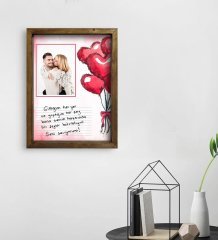 Kişiye Özel Kendi El Yazın Mesajlı Fotoğraflı Doğal Ahşap Çerçeveli Tablo 45x65cm-3