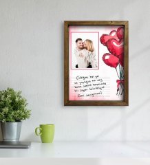 Kişiye Özel Kendi El Yazın Mesajlı Fotoğraflı Doğal Ahşap Çerçeveli Tablo 45x65cm-3