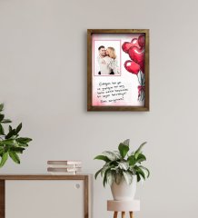 Kişiye Özel Kendi El Yazın Mesajlı Fotoğraflı Doğal Ahşap Çerçeveli Tablo 45x65cm-3