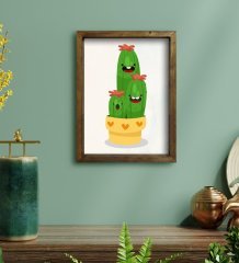 BK Gift Kaktüs Tasarımlı Doğal Masif Ahşap Çerçeveli Tablo 45x65cm-12