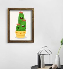 BK Gift Kaktüs Tasarımlı Doğal Masif Ahşap Çerçeveli Tablo 45x65cm-12