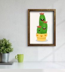 BK Gift Kaktüs Tasarımlı Doğal Masif Ahşap Çerçeveli Tablo 45x65cm-12