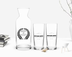 Kişiye Özel Renkli Baskılı Alcohol Company Tasarımlı İkili Rakı Bardağı ve Karaf Hediye Seti