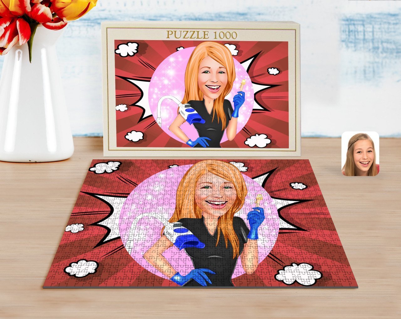 Kişiye Özel Kadın Güzellik Uzmanı Karikatürlü 1000 Parça Profesyonel Puzzle-2