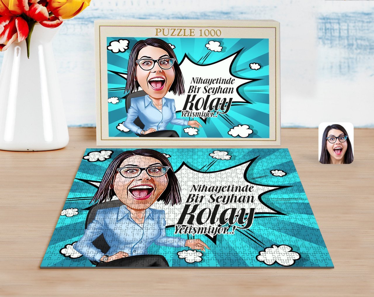Kişiye Özel Kadın Kolay Yetişmiyor Karikatürlü 1000 Parça Profesyonel Puzzle-2