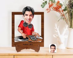 Kişiye Özel Erkek DJ Karikatürlü Ahşap Standlı 3D Biblo-1