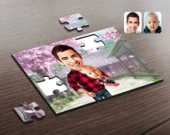Kişiye Özel Baba Oğul Karikatürlü Ahşap Puzzle-3