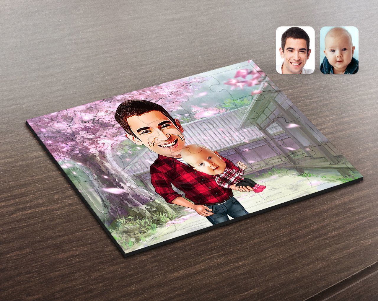 Kişiye Özel Baba Oğul Karikatürlü Ahşap Puzzle-3