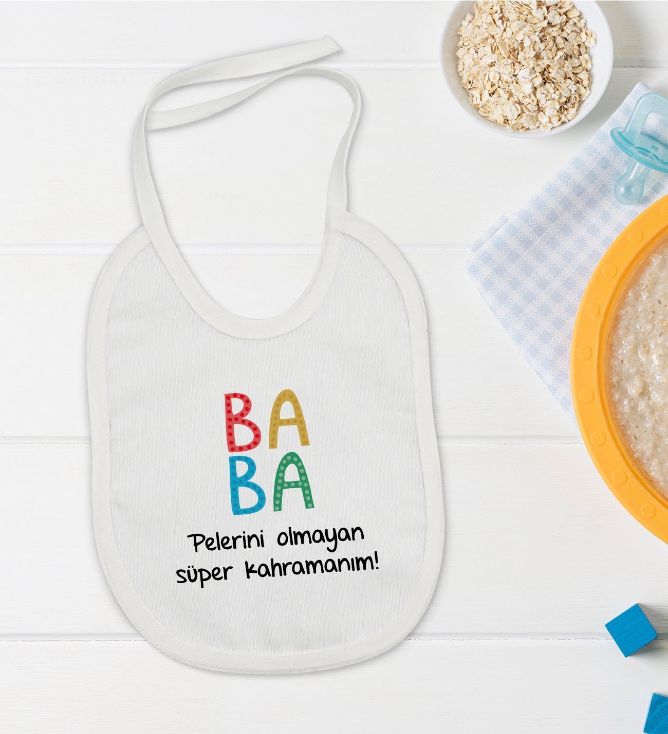 BK Kids Baba Tasarımlı Bebek Mama Önlüğü - Model 2