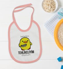 BK Kids Tehlikeliyim Diyorum Tasarımlı Pembe Bebek Mama Önlüğü-1