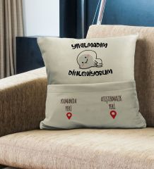 BK Gift Eğlenceli Tasarımlı Organizer Kumanda ve Atıştırmalık Cepli Krem Kırlent Yastık- 5, Ev Dekoru, Ev Hediyesi