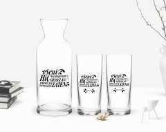Kişiye Özel Renkli Baskılı Yeşilçam Replikleri Sütoğlan Tasarımlı İkili Rakı Bardağı ve Karaf Hediye Seti-2