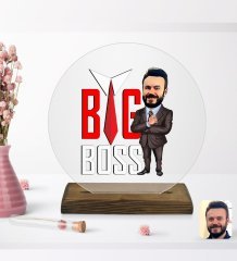 Kişiye Özel Erkek Big Boss Karikatürlü Yuvarlak Ahşap Standlı Biblo-4