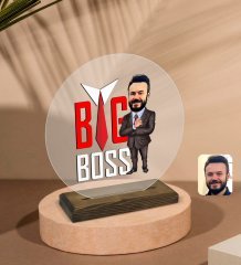 Kişiye Özel Erkek Big Boss Karikatürlü Yuvarlak Ahşap Standlı Biblo-4