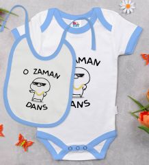 BK Kids O Zaman Dans Tasarımlı Mavi Bebek Body Zıbın ve Mama Önlüğü Hediye Seti-1