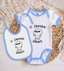 BK Kids O Zaman Dans Tasarımlı Mavi Bebek Body Zıbın ve Mama Önlüğü Hediye Seti-1