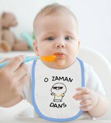 BK Kids O Zaman Dans Tasarımlı Mavi Bebek Body Zıbın ve Mama Önlüğü Hediye Seti-1