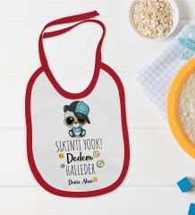 BK Kids Kişiye Özel Sıkıntı Yok Dedem Halleder Tasarımlı Kırmızı Bebek Mama Önlüğü-1