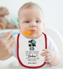 BK Kids Kişiye Özel Sıkıntı Yok Dedem Halleder Tasarımlı Kırmızı Bebek Mama Önlüğü-1