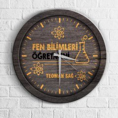 Kişiye Özel Mesleki Fen Bilimleri Öğretmeni Ahşap Duvar Saati - 2