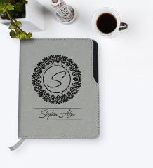 Kişiye Özel İsimli Gri Termo Deri Defter-2