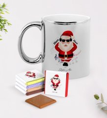 Kişiye Özel Noel Baba Krom Kupa ve Çikolata Hediye Seti-1