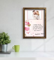 Kişiye Özel Kendi El Yazın Mesajlı Fotoğraflı Doğal Ahşap Çerçeveli Tablo 45x65cm-1