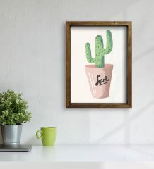BK Gift Kaktüs Tasarımlı Doğal Masif Ahşap Çerçeveli Tablo 45x65cm-10