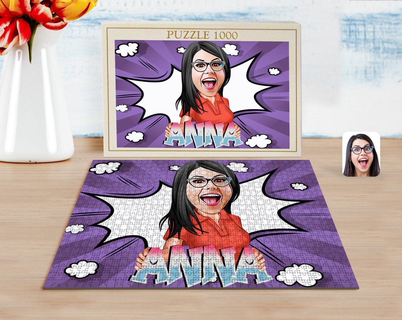 Kişiye Özel İsimli Kadın Karikatürlü 1000 Parça Profesyonel Puzzle-1
