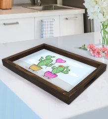 BK Gift Kaktüs Tasarımlı Doğal Ahşap Tepsi-6