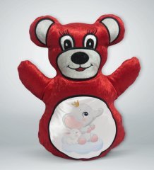 BK Gift Sevimli Fil ve Tavşan Tasarımlı Kırmızı Ayıcık Yastık-3