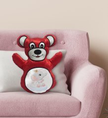 BK Gift Sevimli Fil ve Tavşan Tasarımlı Kırmızı Ayıcık Yastık-3