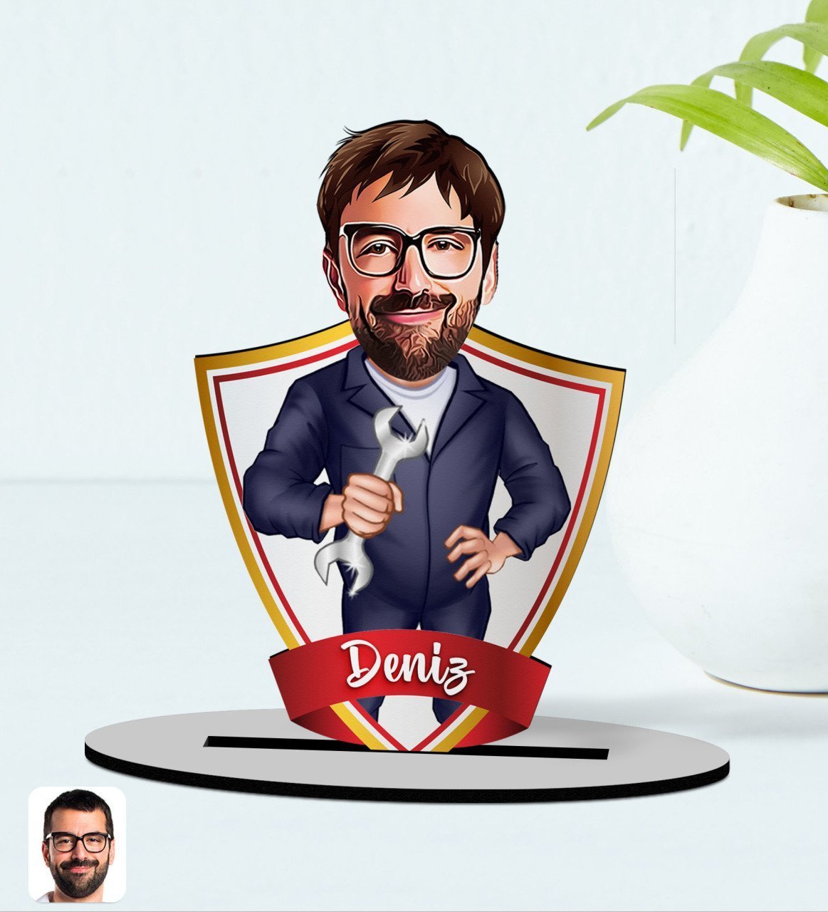 Kişiye Özel İsimli Tamirci Karikatürlü Ahşap Biblo Model-1