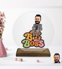 Kişiye Özel Erkek Big Boss Karikatürlü Yuvarlak Ahşap Standlı Biblo-3