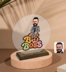 Kişiye Özel Erkek Big Boss Karikatürlü Yuvarlak Ahşap Standlı Biblo-3