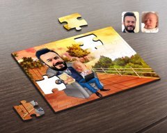 Kişiye Özel Baba Oğul Karikatürlü Ahşap Puzzle-1