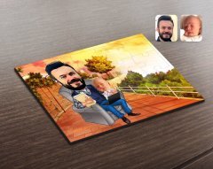 Kişiye Özel Baba Oğul Karikatürlü Ahşap Puzzle-1