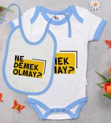 BK Kids Ne Demek Olmay Tasarımlı Mavi Bebek Body Zıbın ve Mama Önlüğü Hediye Seti-1