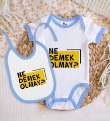 BK Kids Ne Demek Olmay Tasarımlı Mavi Bebek Body Zıbın ve Mama Önlüğü Hediye Seti-1